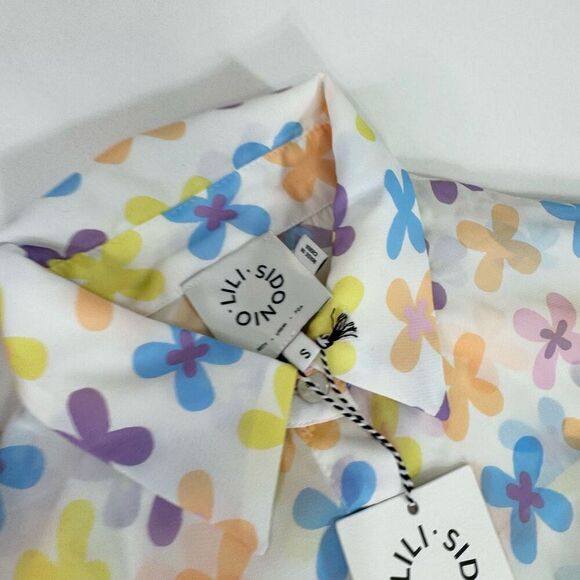 Lili Sidonio Shirt Blouse Women Retro Small Bright Floral Sheer New Button Down - Picture 5 of 11